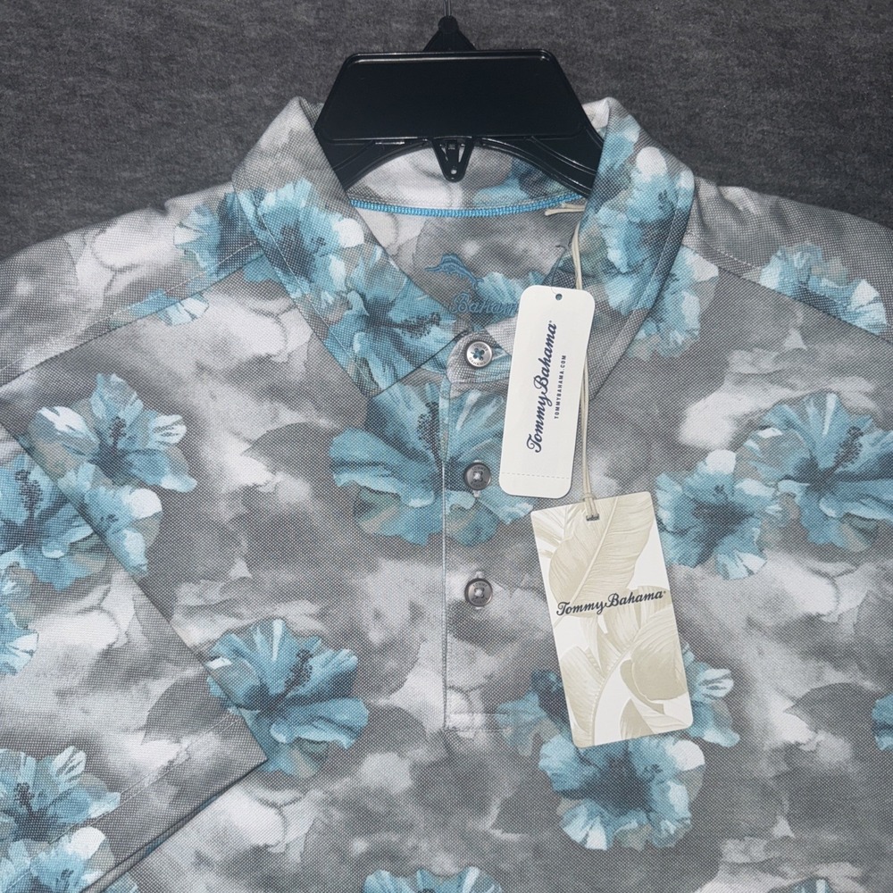 Tommy Bahama Men Island Zone Stormy Blues Polo Stretch New Silver Sz M NEW $118